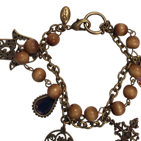 Fun (GEN) Dark Filigree Bronze & Wooden Beaded Charm Bracelet - Picture 3 of 4